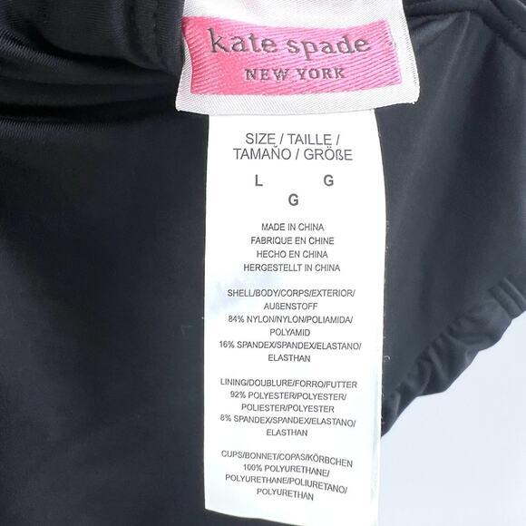 Kate Spade Black Scalloped Plunging One Piece Swim Suit Bathing Suit Large - Picture 9 of 9
